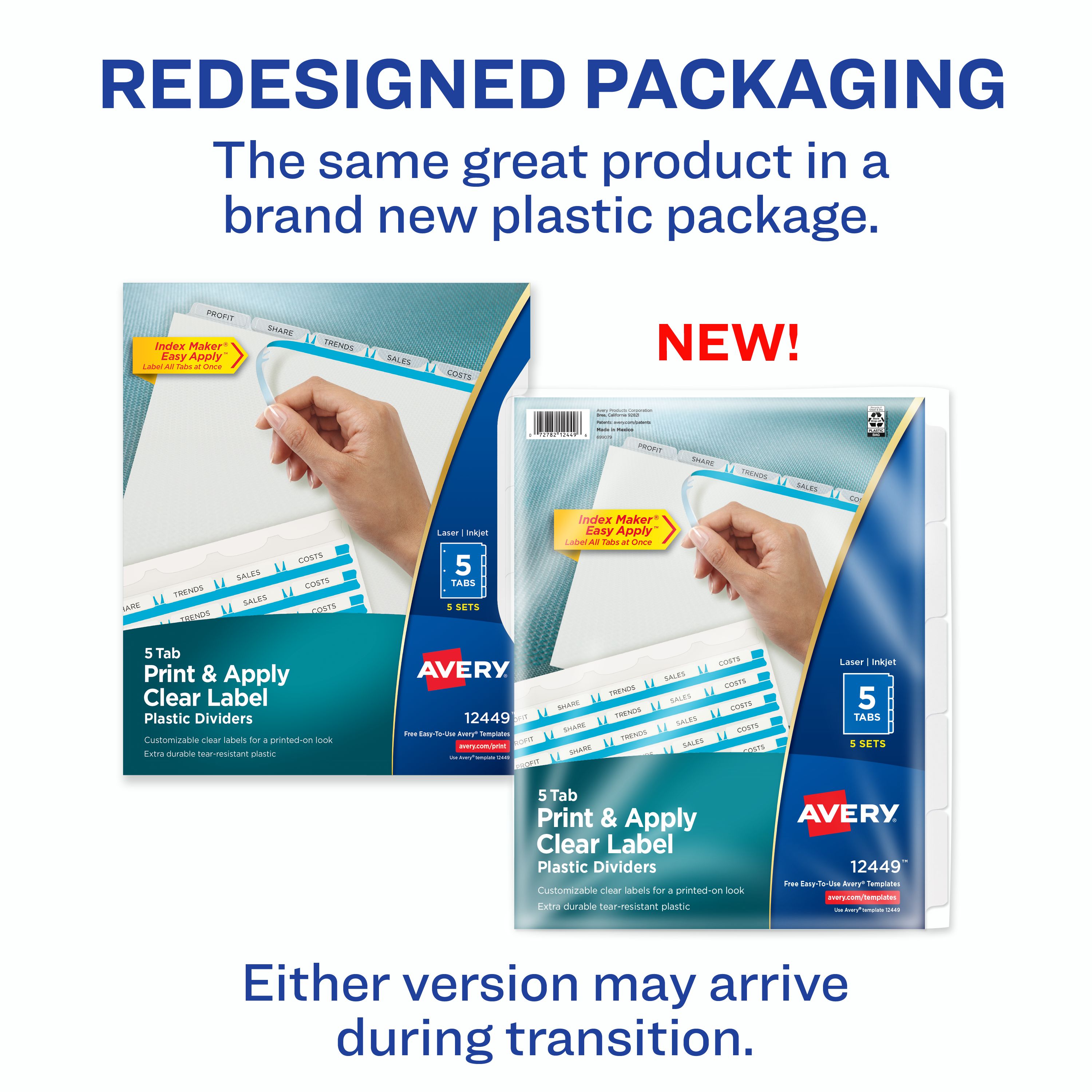 Avery Print & Apply Plastic Dividers 5 Sets (12449) | Avery